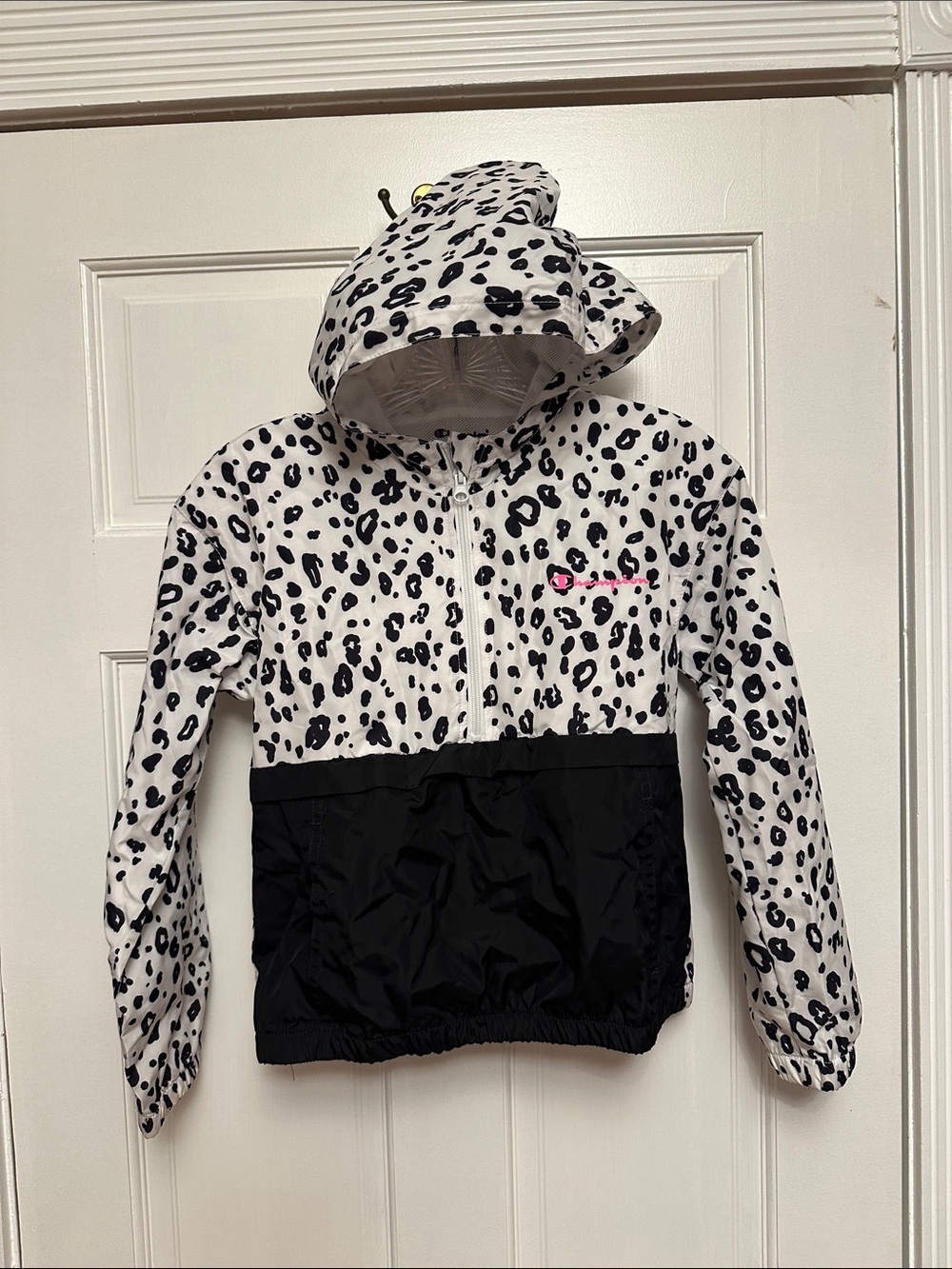 Champion Kids Hooded Rain Pullover - White Leopard & Black